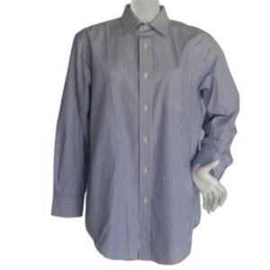 LAUREN RALPH LAUREN Dress Shirt, 16/32-33 Striped, Blue/White, Long sleeves